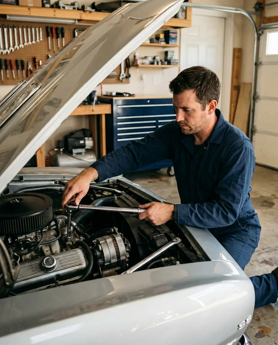 Bender Mender master technician restoring a classic car in the Columbia, SC body shop